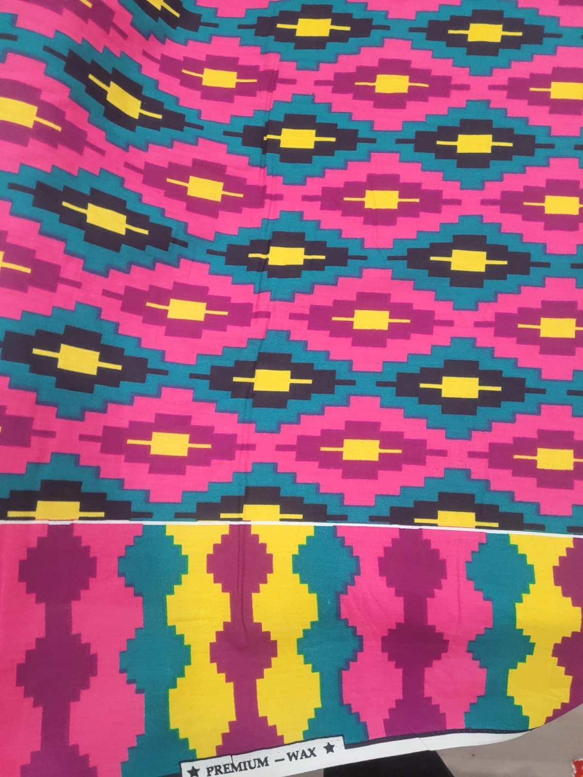 Ankara Geometric Wax Print — Pink, Teal & Yellow